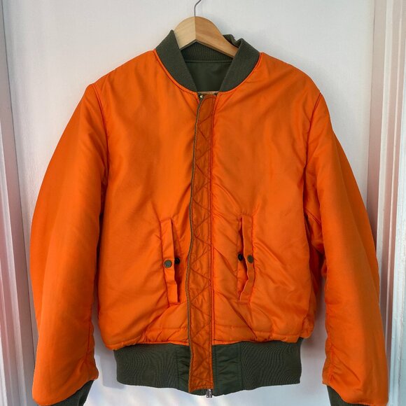 Alpha Industries MA-1 Flight Bomber Jacket - Sage Green/Orange Reversible-Unisex - Picture 1 of 13